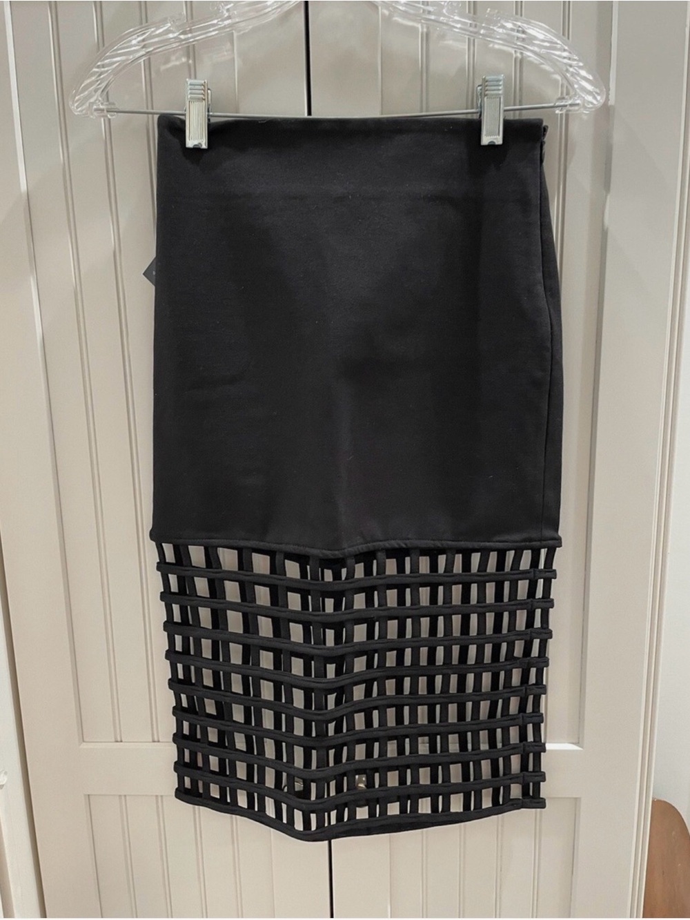 Nasty Gal Black Pencil Skirt with Grid Hem
